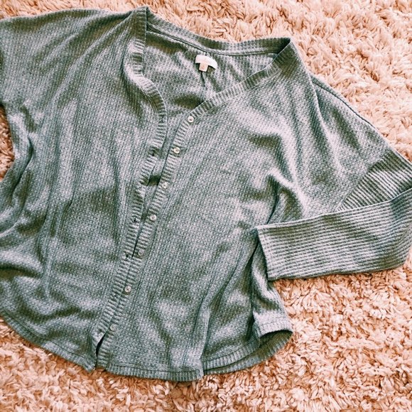 Colsie Gray Waffle Button-Up, Open Cardigan - Picture 4 of 12